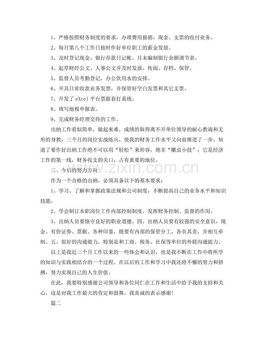 出纳岗位的个人工作总结范文.docx_第2页