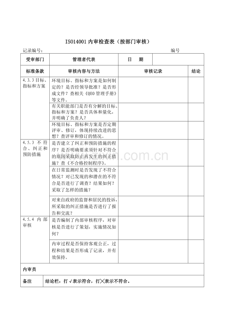 ISO14001：2015内审检查表(按部门审核).doc_第2页