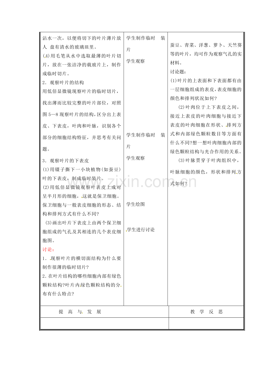 七年级生物上册 第三单元《生物圈中的绿色植物》第5章 绿色开花植物的生活方式 5.1 光合作用（三）教案 （新版）北师大版.doc_第3页