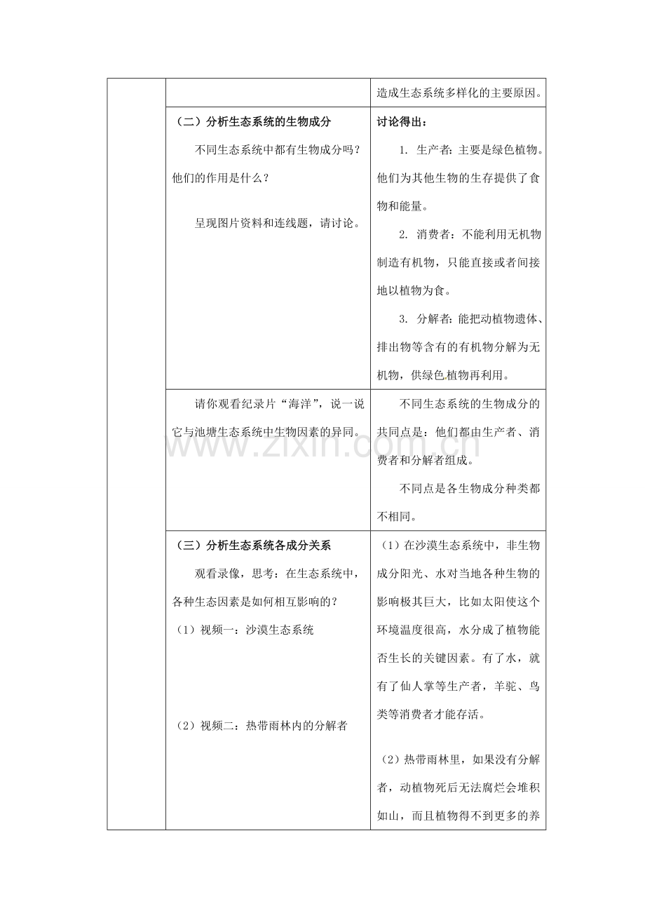 江苏省宜兴市培源中学七年级生物上册 第2单元 第3章 第1节 多种多样的生态系统教案 苏教版.doc_第3页