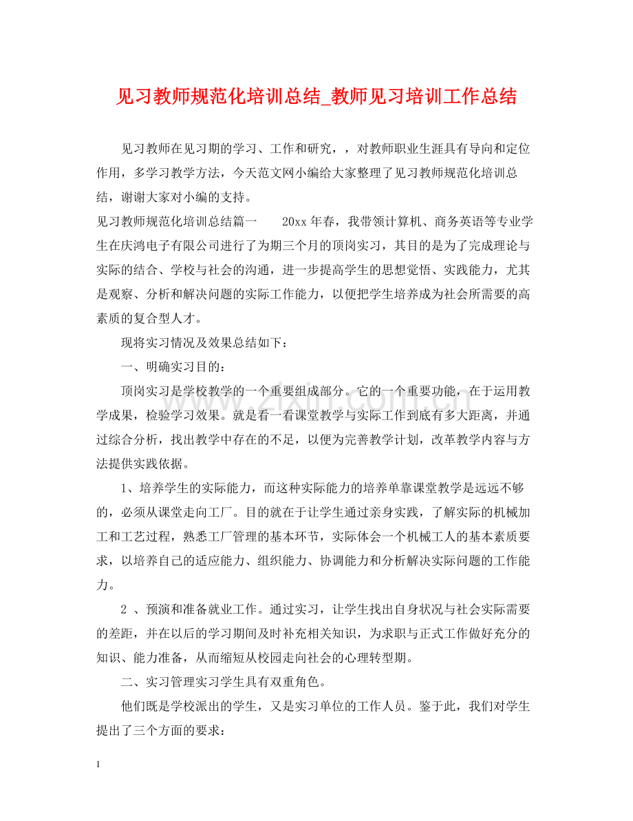 见习教师规范化培训总结_教师见习培训工作总结.docx_第1页