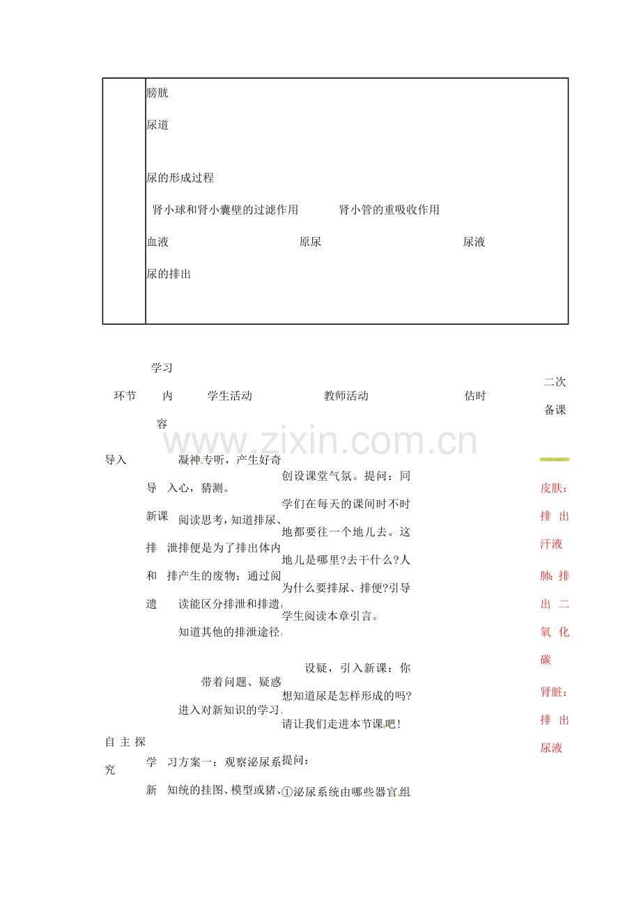 山东省临沭县第三初级中学七年级生物下册 人体内废物的排出教案 新人教版.doc_第2页