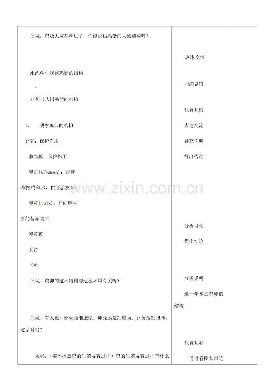 山东省郯城第三中学八年级生物上册 鸟类的生殖和发育教案 新人教版.doc_第2页