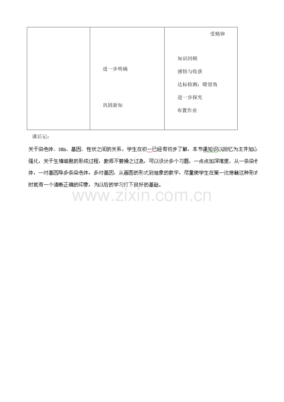 山东省临沂市青云镇中心中学八年级生物下册《基因在亲子代间的传递》教案 人教新课标版.doc_第3页