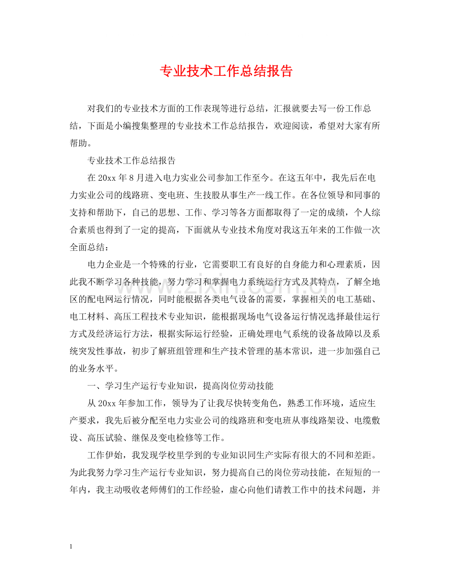 专业技术工作总结报告2.docx_第1页