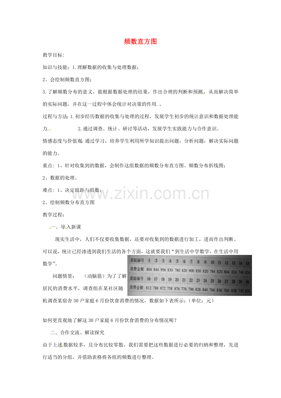 八年级数学下册 第五章 数据的频数分布 5.2 频数直方图教案 （新版）湘教版-（新版）湘教版初中八年级下册数学教案.doc_第1页