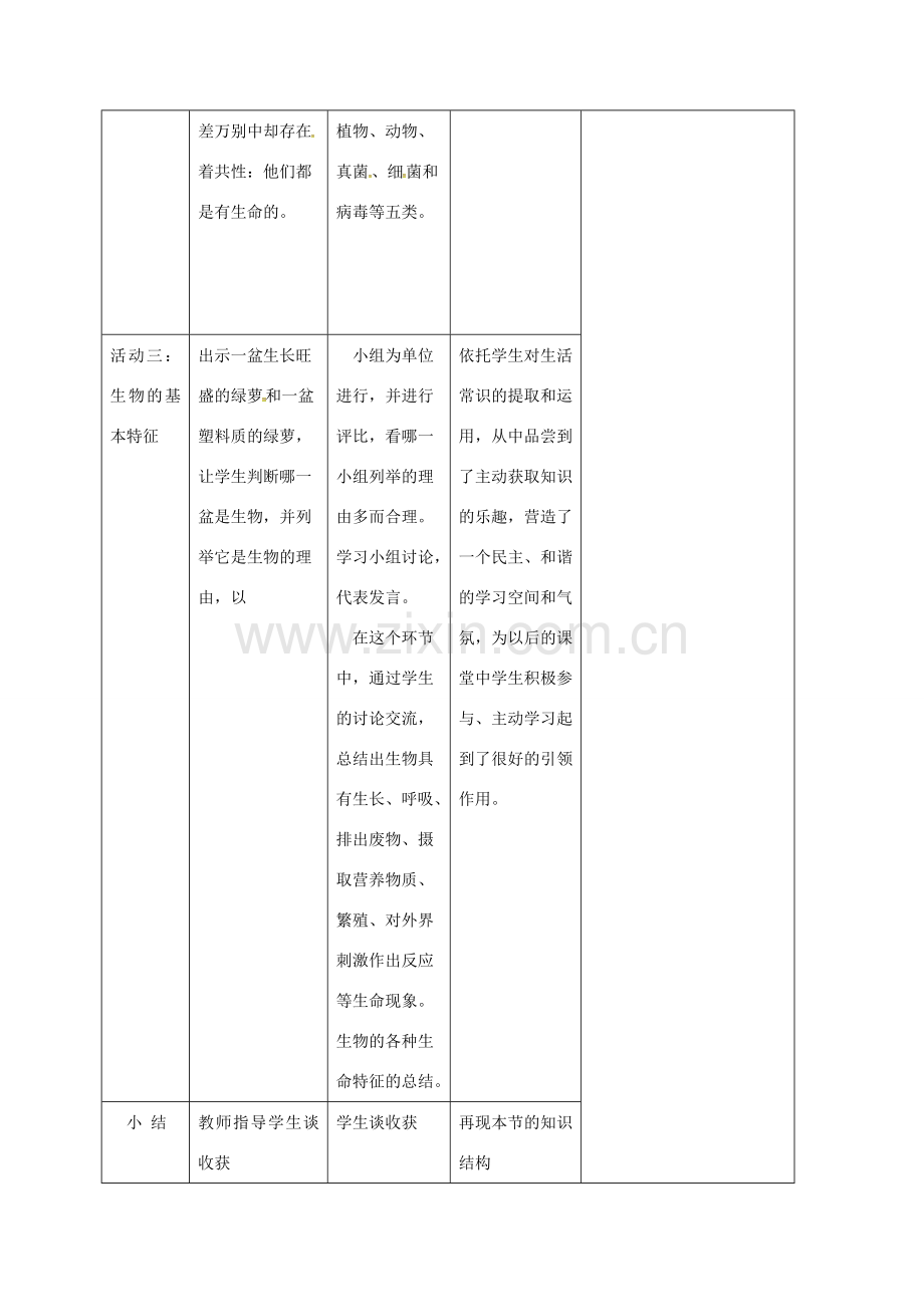 吉林省前郭尔罗斯蒙古族自治县七年级生物上册 1.1.1 生物的特征教案 （新版）新人教版-（新版）新人教版初中七年级上册生物教案.doc_第3页