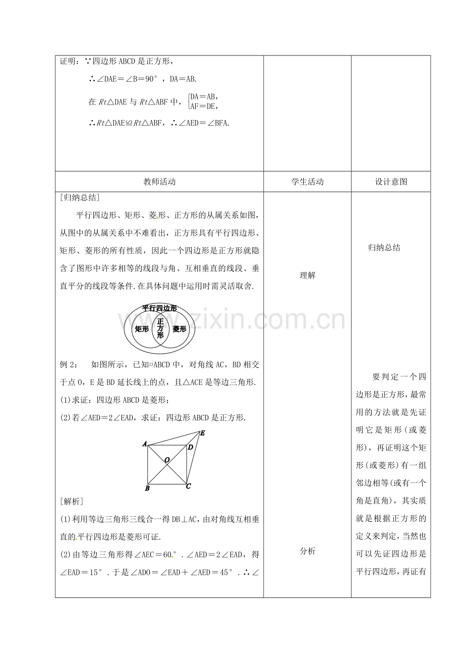 内蒙古呼和浩特市赛罕区八年级数学下册 18 平行四边形 18.2 特殊的平行四边形 18.2.3 正方形（第2课时）教案 （新版）新人教版-（新版）新人教版初中八年级下册数学教案.doc_第3页