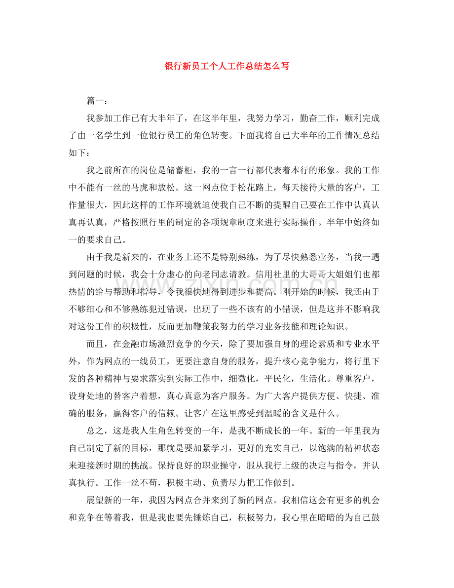 银行新员工个人工作总结怎么写.docx_第1页