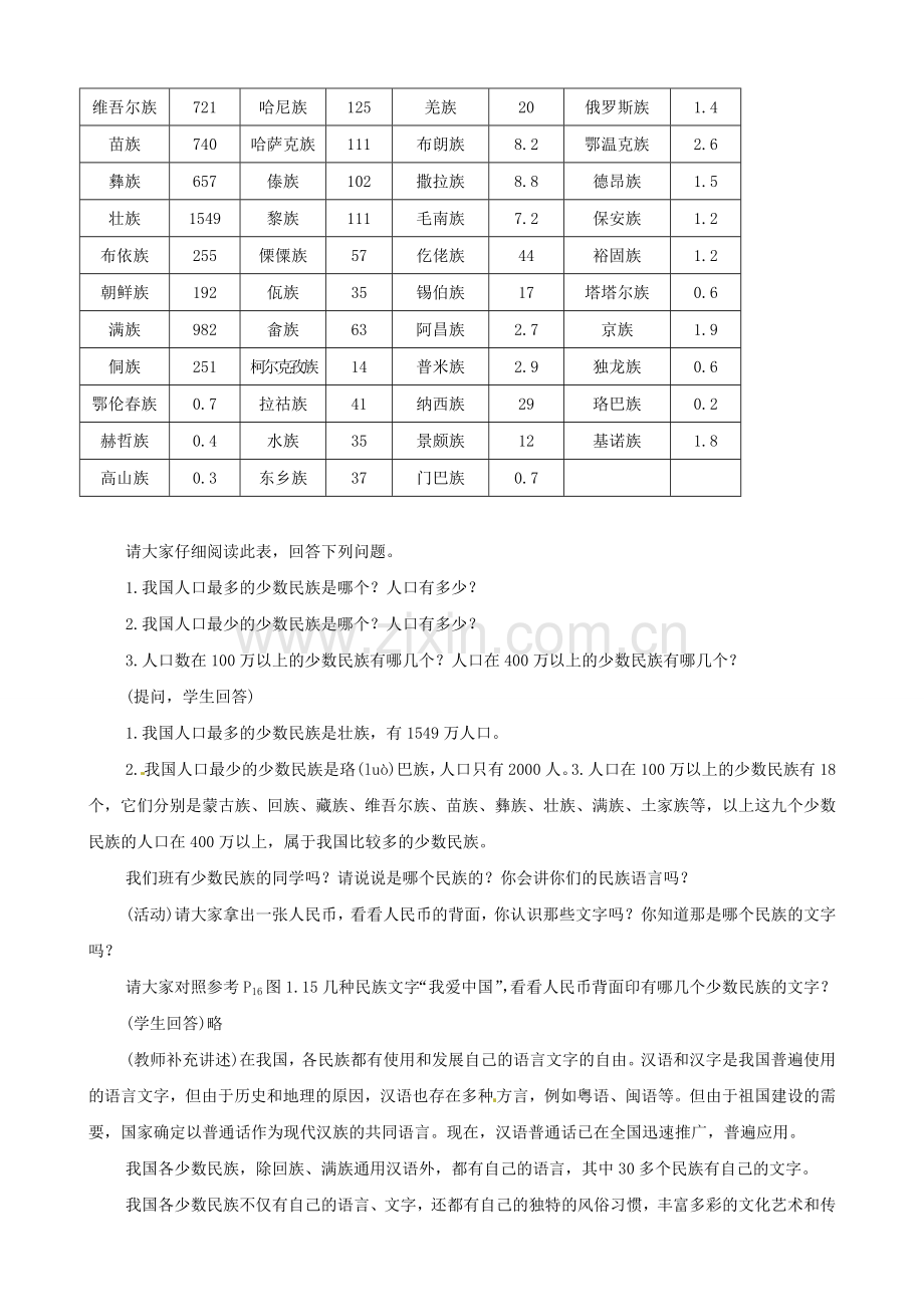 八年级地理上册《1.3 民族》教案 新人教版-新人教版初中八年级上册地理教案.doc_第2页