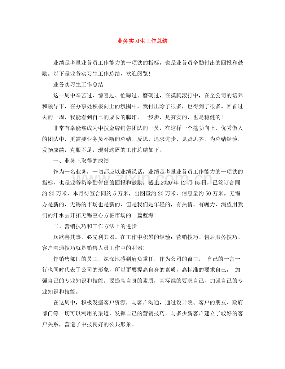 业务实习生工作总结.docx_第1页