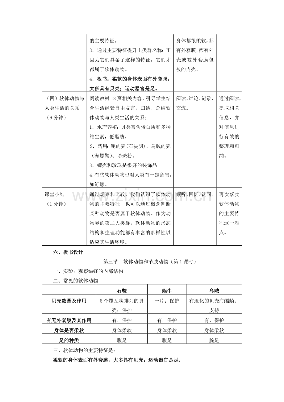 八年级生物上册 5.1.3 软体动物和节肢动物（第1课时）教学设计 （新版）新人教版-（新版）新人教版初中八年级上册生物教案.doc_第3页