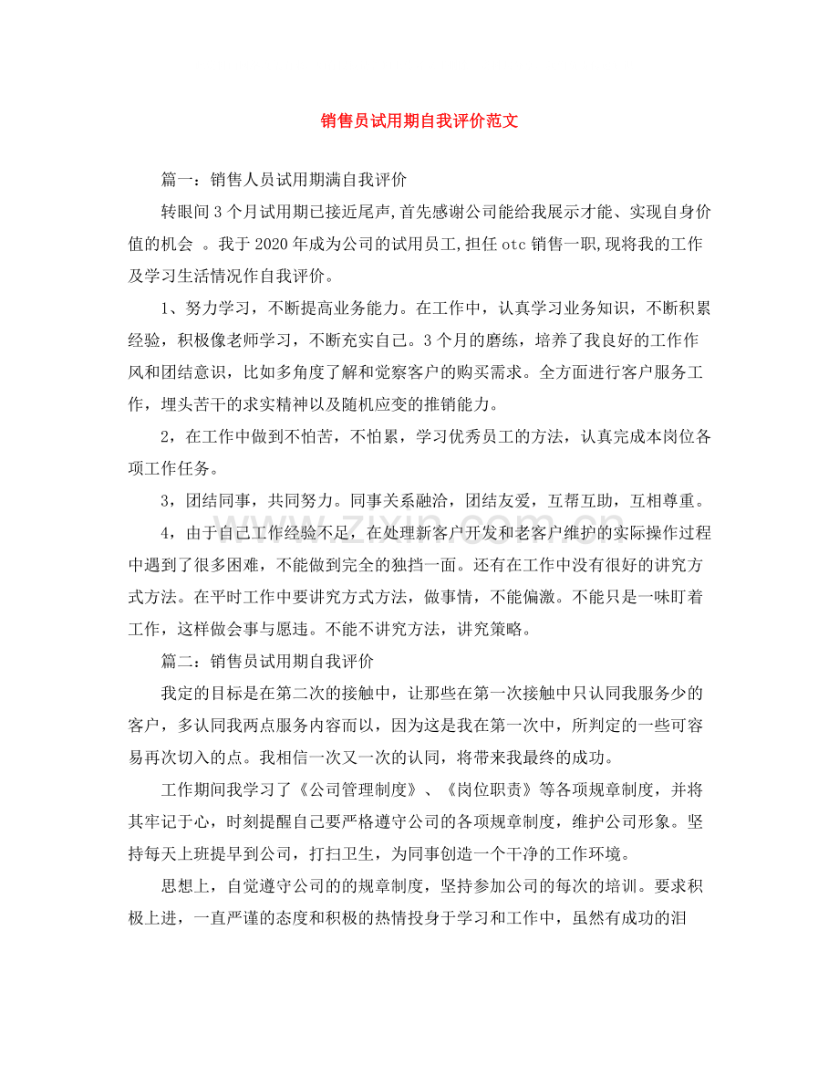 销售员试用期自我评价范文.docx_第1页