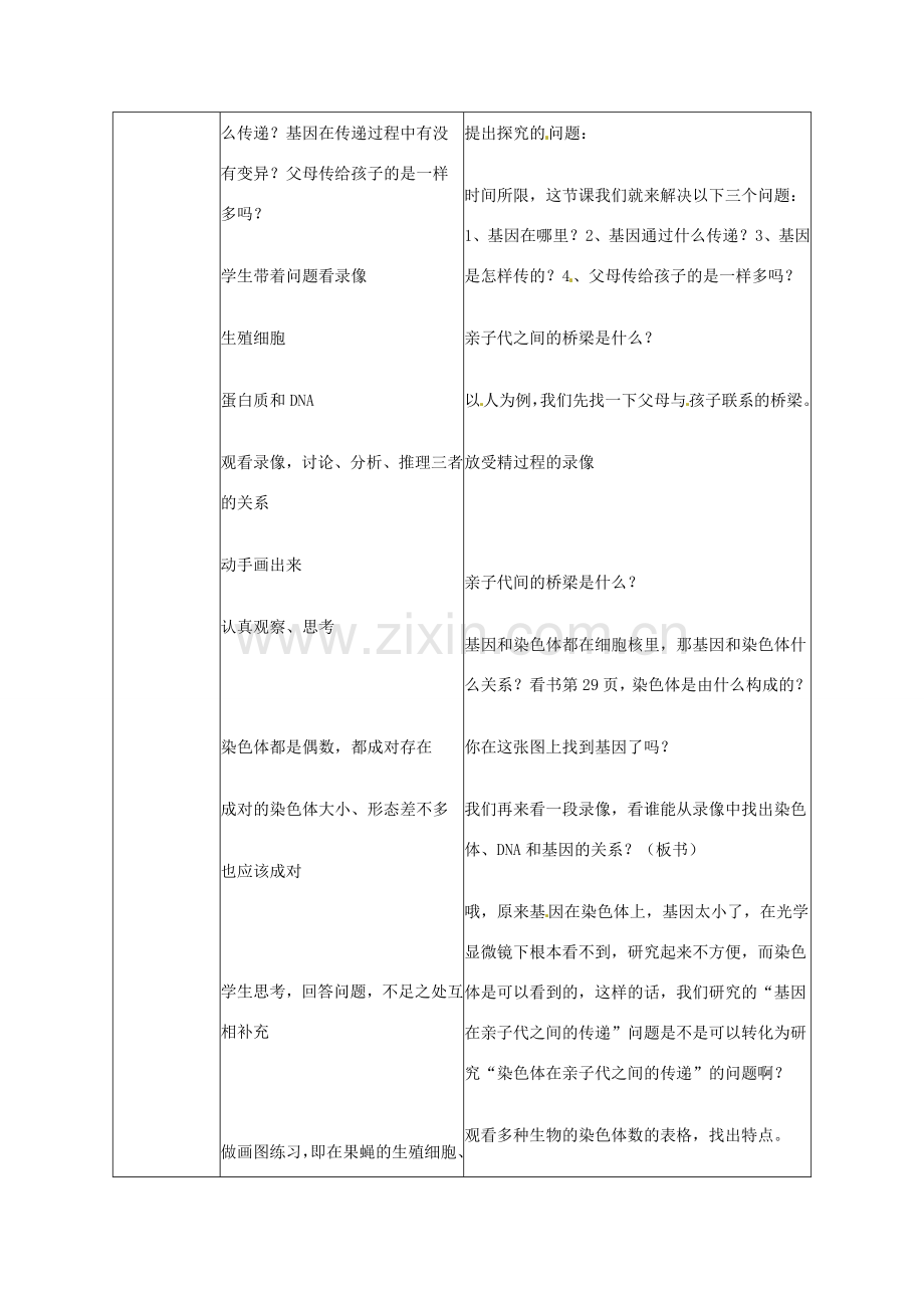 八年级生物下册 7.2.2 基因在亲子代间的传递教案2 （新版）新人教版-（新版）新人教版初中八年级下册生物教案.doc_第2页