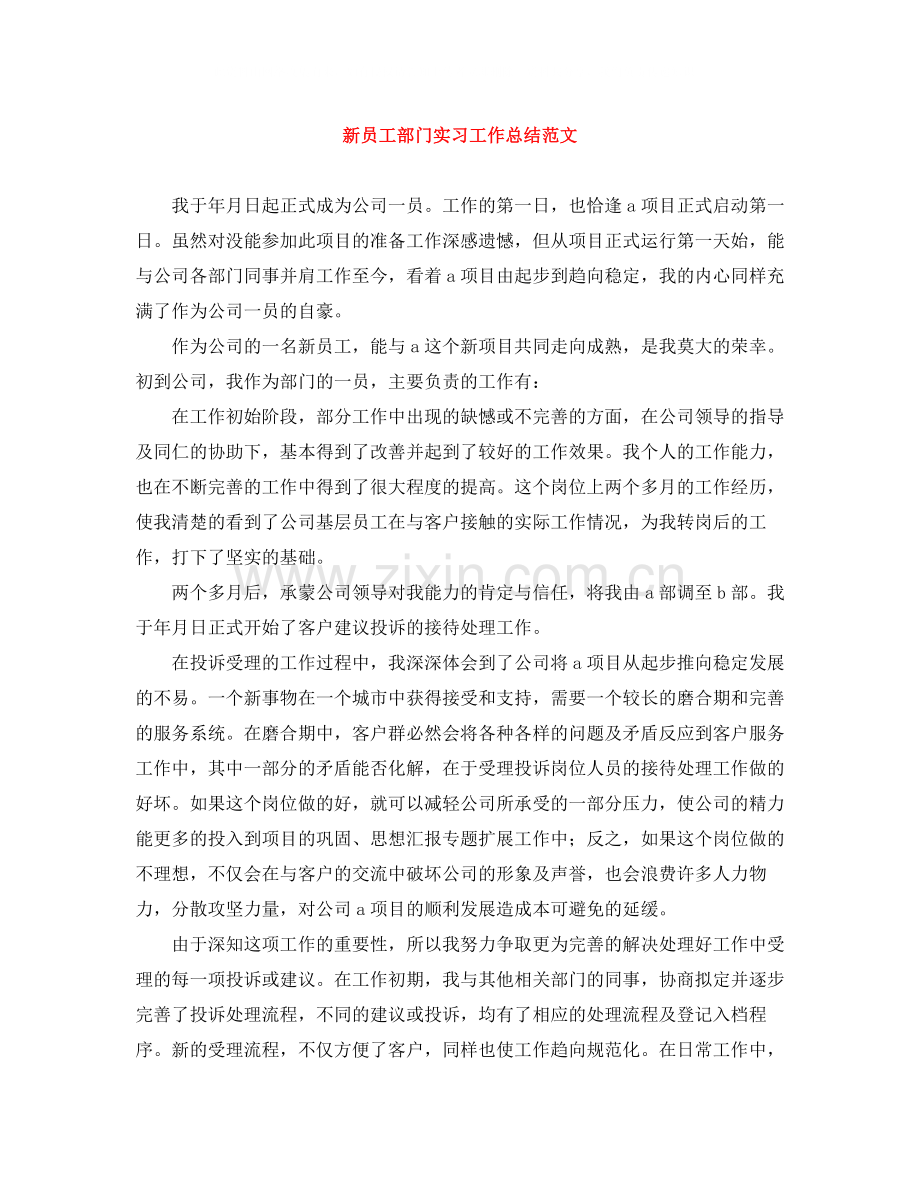 新员工部门实习工作总结范文.docx_第1页