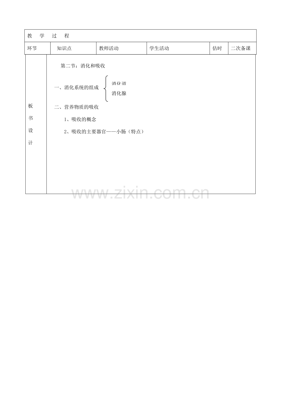 山东省临沭县第三初级中学七年级生物下册《2.2消化和吸收》教案 新人教版.doc_第2页