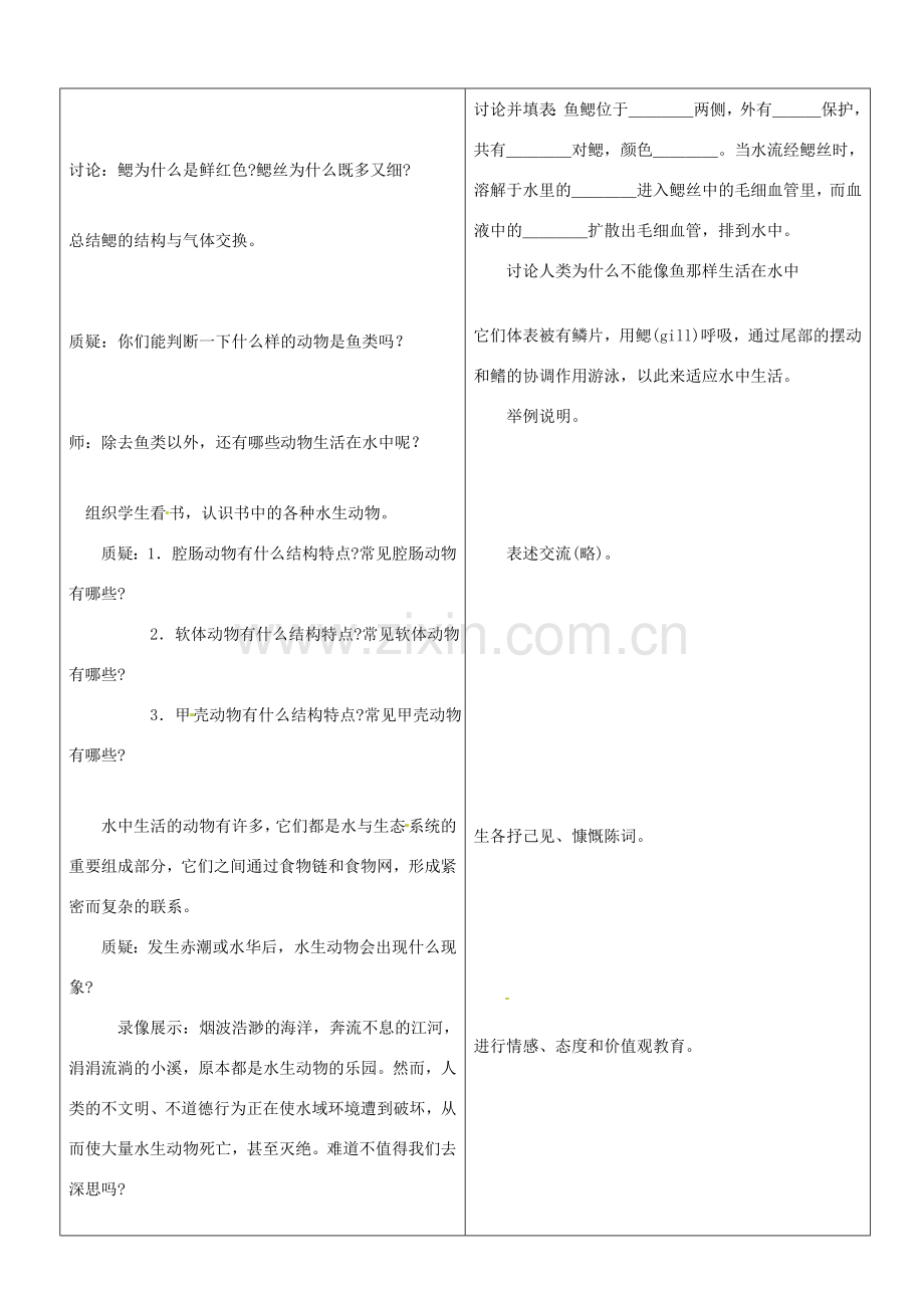 山东省郯城县第三初级中学七年级生物上册《水中生活的动物》教案 新人教版.doc_第3页