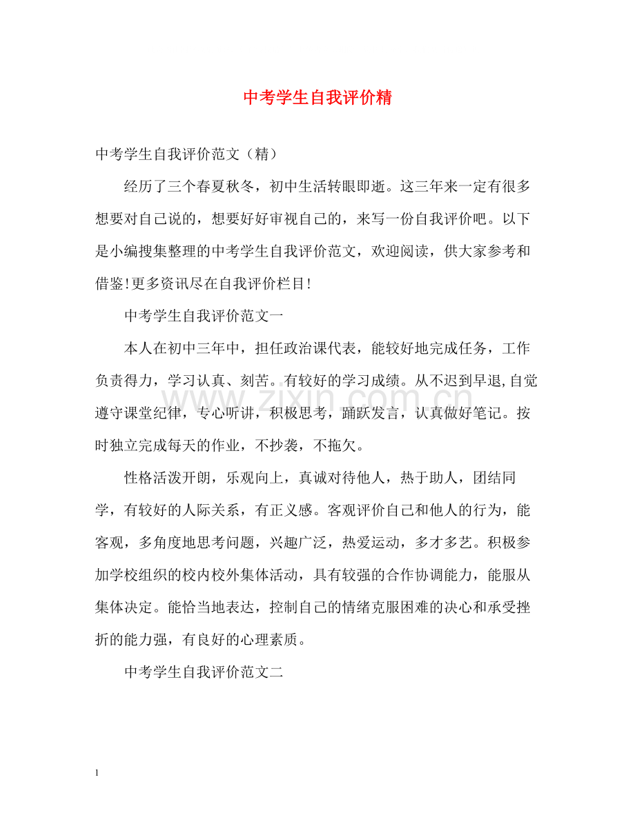 中考学生自我评价精.docx_第1页