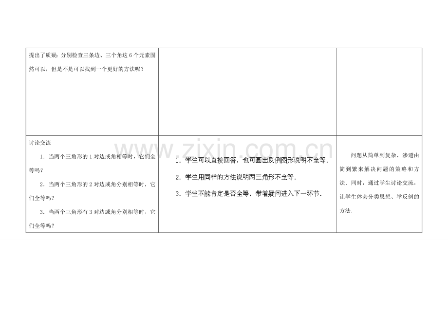 江苏省扬州市仪征市月塘中学八年级数学上册《1.3 探索三角形全等的条件》（第1课时）教学设计 （新版）苏科版.doc_第2页