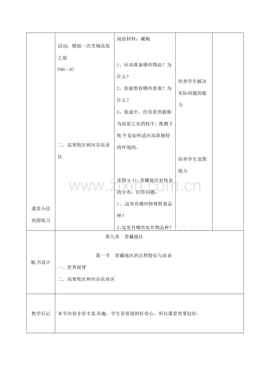 吉林省双辽市八年级地理下册 9.1青藏地区的自然特征与农业教案 （新版）新人教版-（新版）新人教版初中八年级下册地理教案.doc_第3页