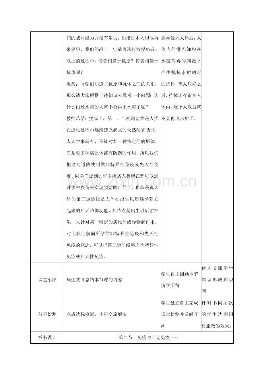 版八年级生物下册 第八单元 健康地生活 第一章 传染病和免疫 第2节 免疫与计划免疫（一）教案 （新版）新人教版-（新版）新人教版初中八年级下册生物教案.doc_第3页