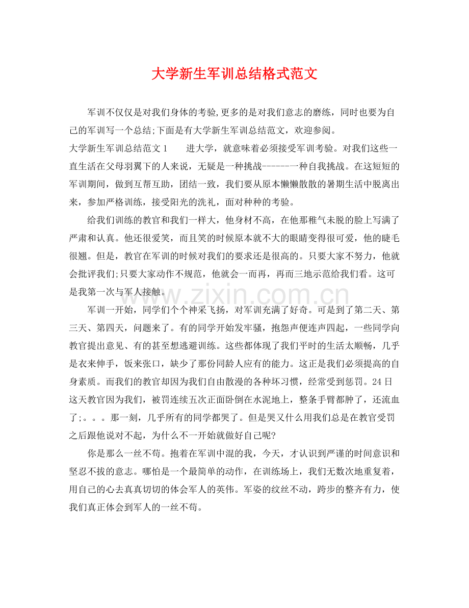 大学新生军训总结格式范文 .docx_第1页