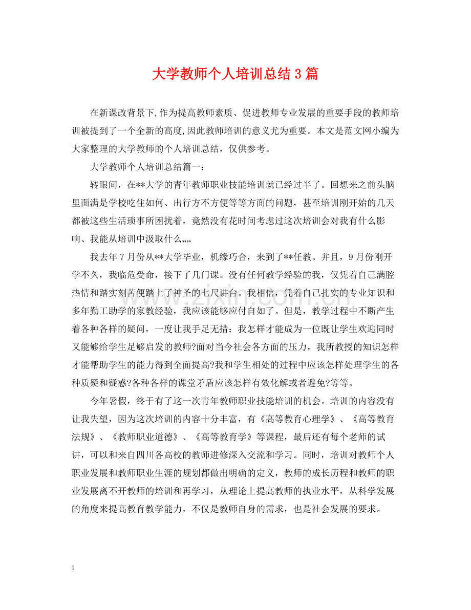 大学教师个人培训总结3篇.docx_第1页