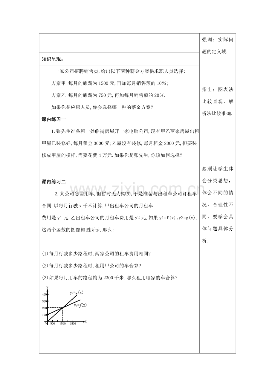 春八年级数学下册 20.4 一次函数的应用（2）教案 沪教版五四制-沪教版初中八年级下册数学教案.doc_第3页