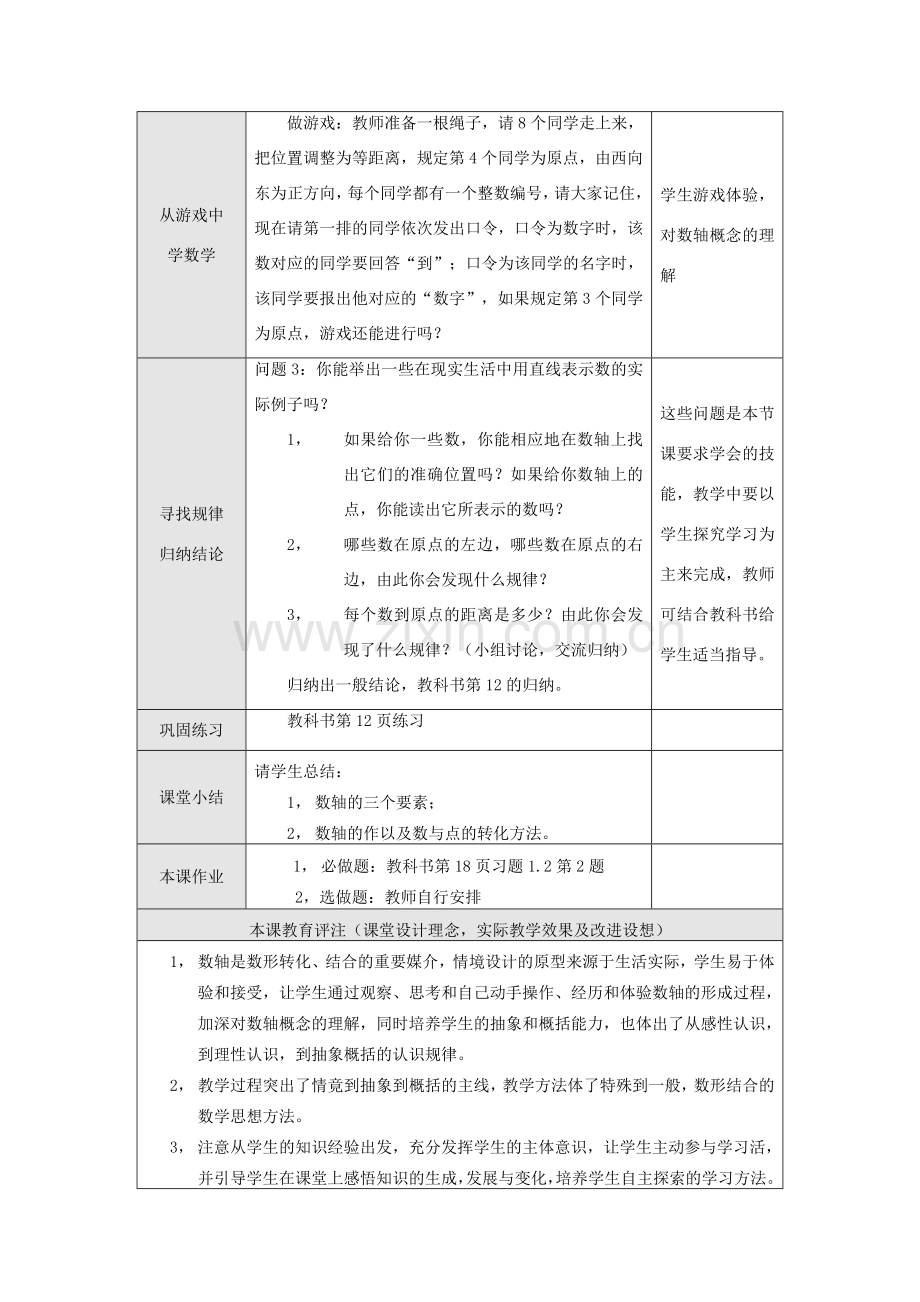 江苏省淮安市开明中学七年级数学上册 1.2.2《数轴》教案 苏科版.doc_第2页