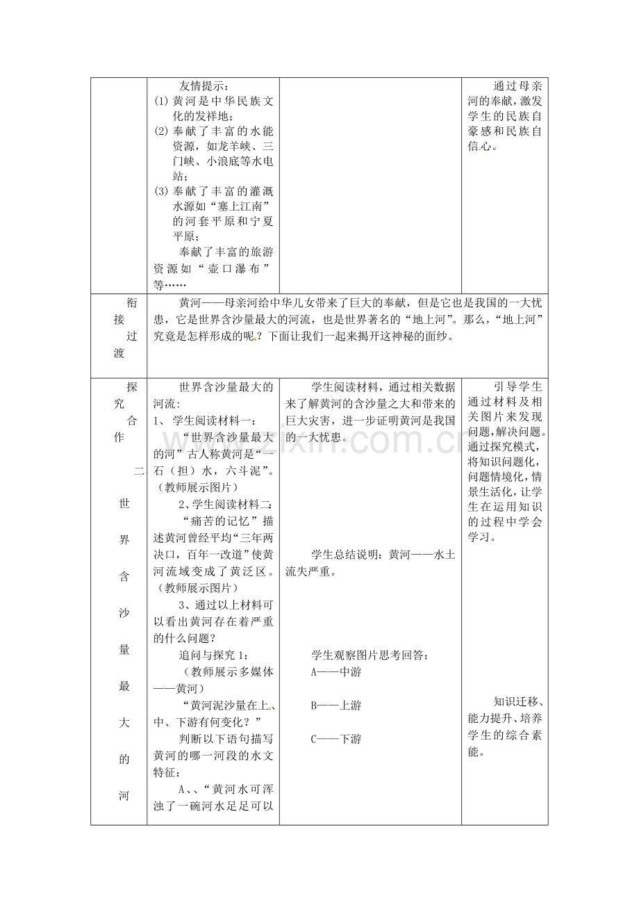 山东省枣庄市峄城区吴林街道中学八年级地理上册 2-6 黄河教案（1） 商务星球版.doc_第3页