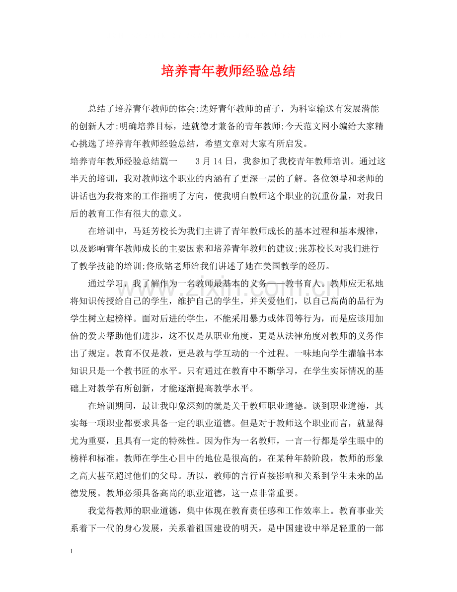 培养青年教师经验总结.docx_第1页