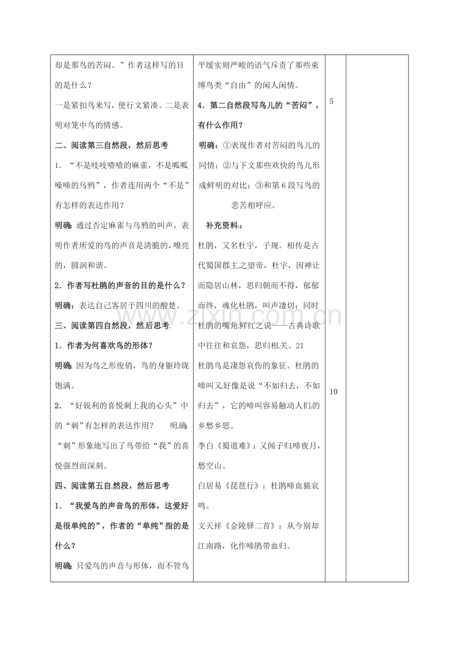 （秋季版）山东省邹平县七年级语文上册 第五单元 18 鸟教案2 新人教版-新人教版初中七年级上册语文教案.doc_第2页