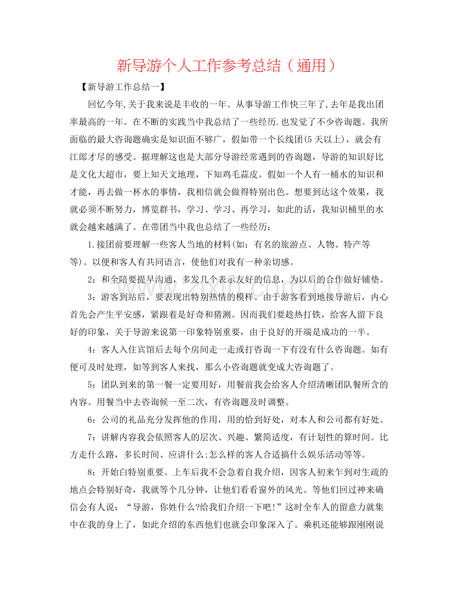 新导游个人工作参考总结（通用）.docx_第1页