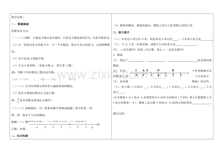 七年级数学上册 1.1-1.2 数轴、有理数反馈教案1 （新版）新人教版-（新版）新人教版初中七年级上册数学教案.doc_第2页