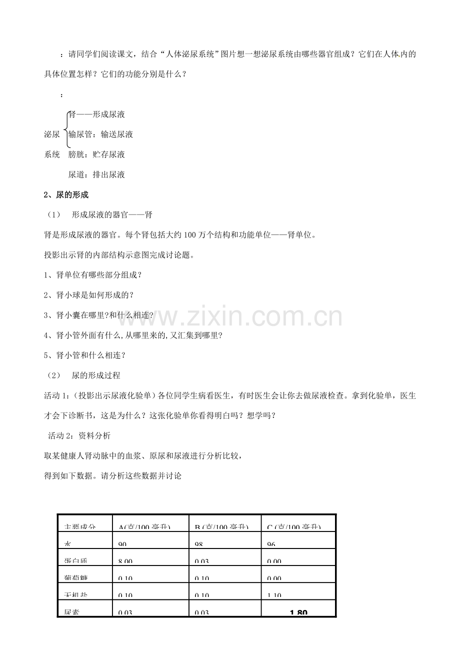 七年级生物下册 4.1《尿的形成和排出》教学设计1 济南版.doc_第3页