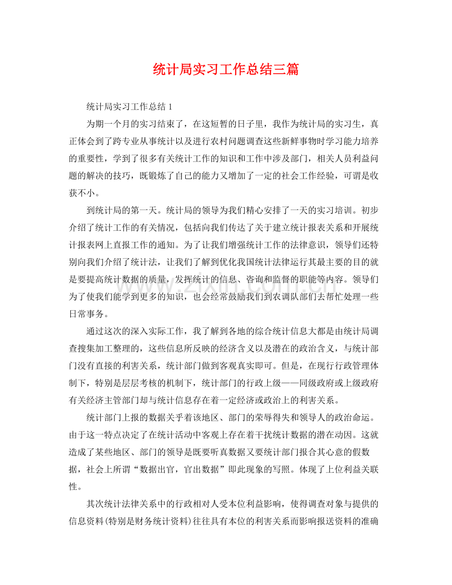 统计局实习工作总结三篇 .docx_第1页