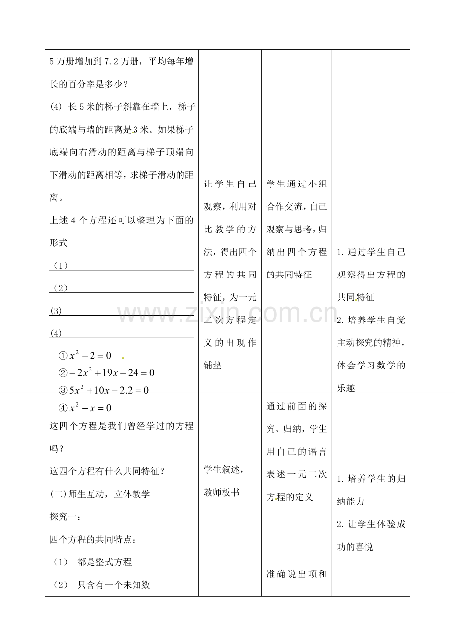 江苏省丹阳市八中九年级数学 4.1一元二次方程教案 人教新课标版.doc_第2页