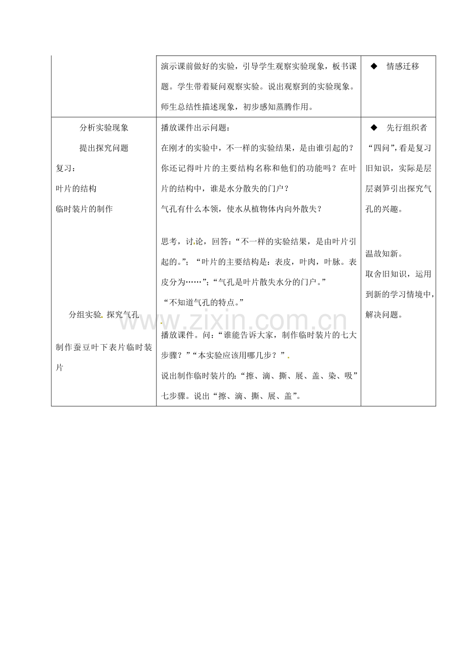 江西省信丰县黄泥中学中考生物实验汇总复习 测定植物的蒸腾作用教学设计.doc_第3页