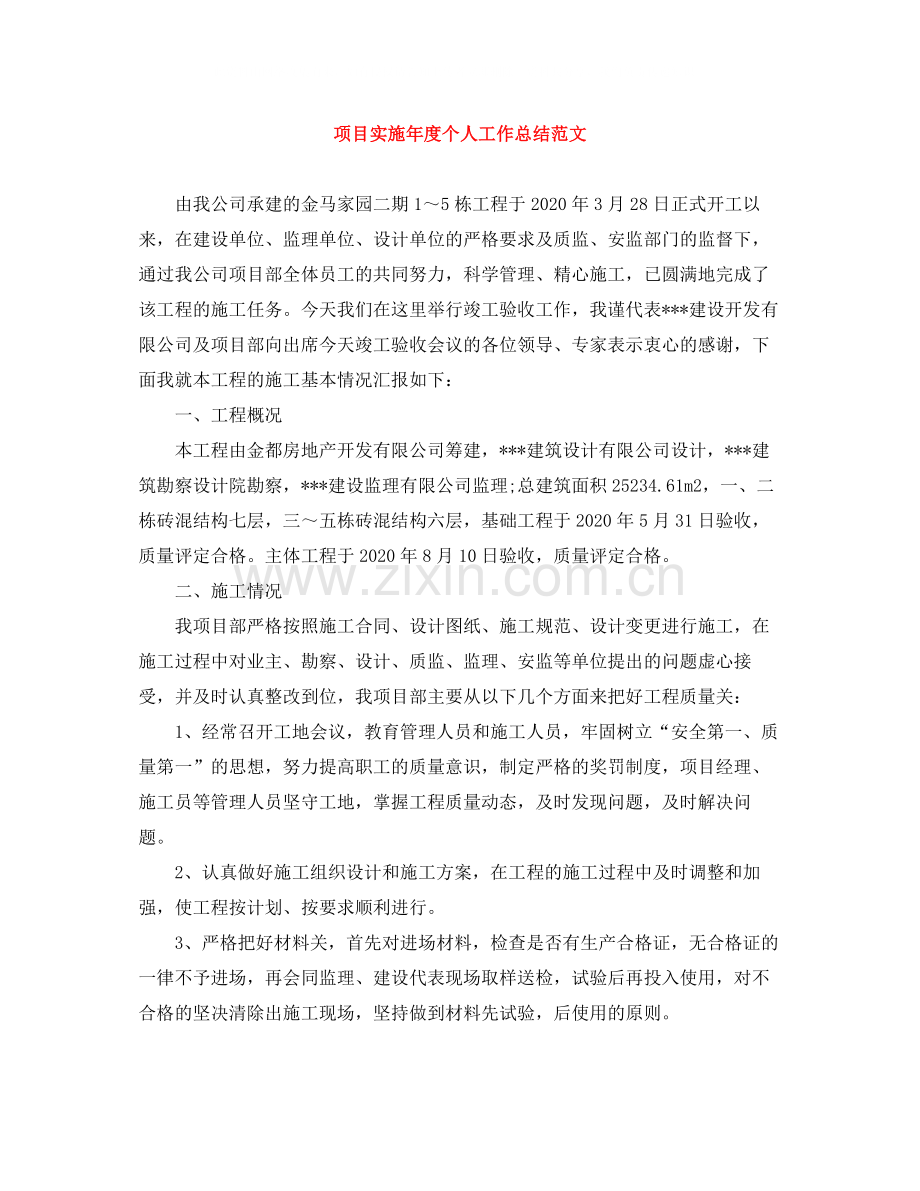 项目实施年度个人工作总结范文.docx_第1页