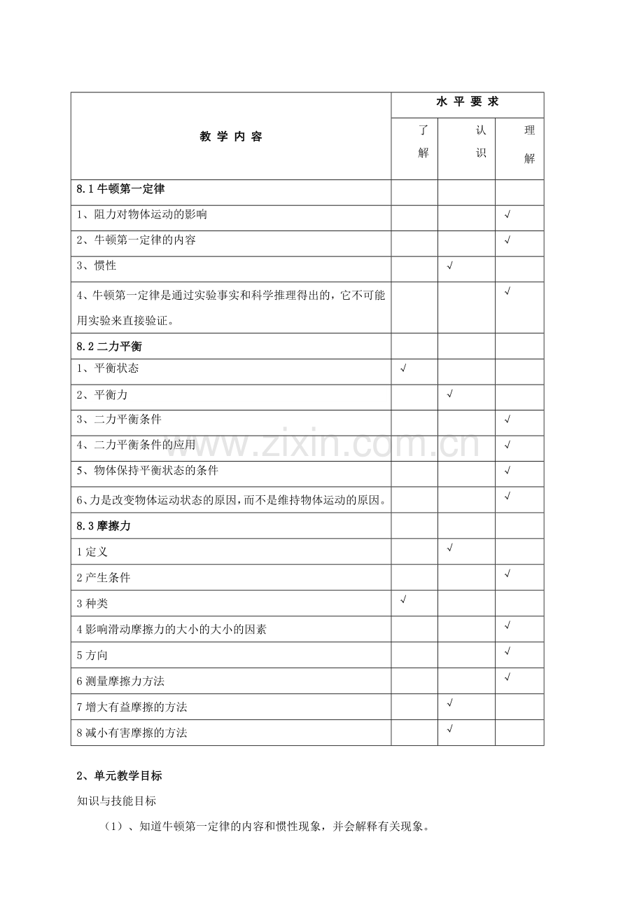 运动和力单元教学设计.doc_第2页