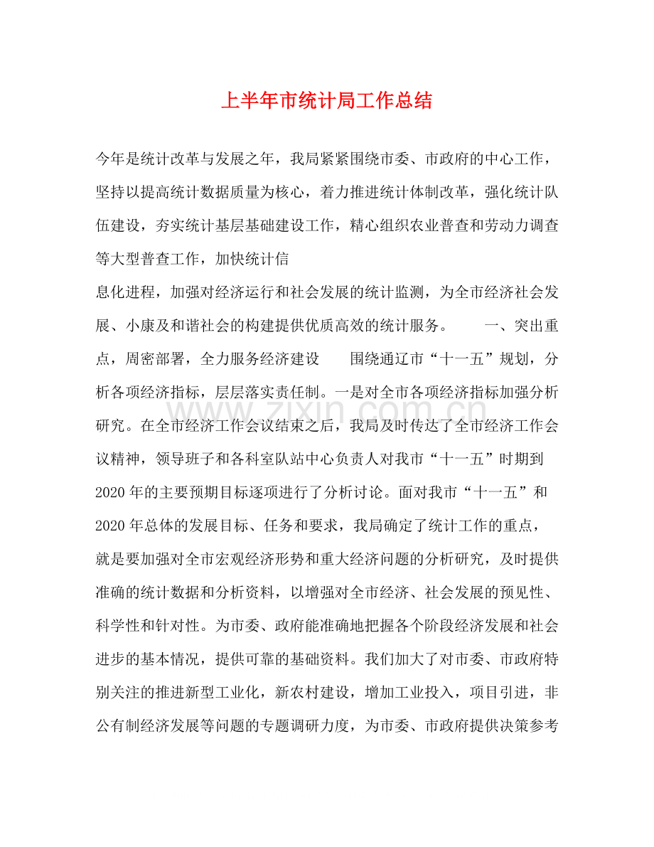 上半年市统计局工作总结.docx_第1页