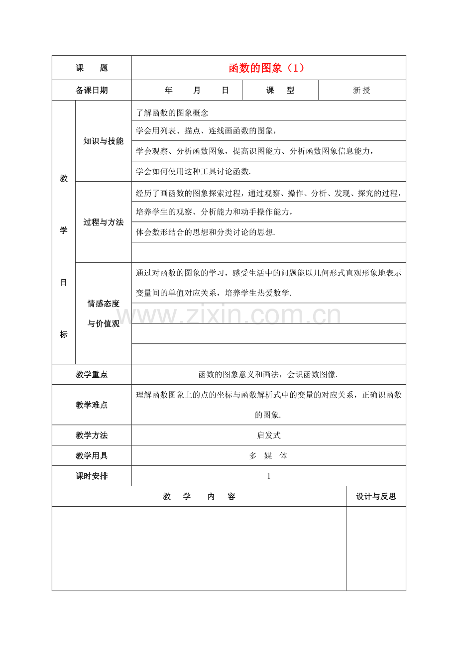 八年级数学下册 19.1.2 函数的图象教案1 （新版）新人教版-（新版）新人教版初中八年级下册数学教案.doc_第1页