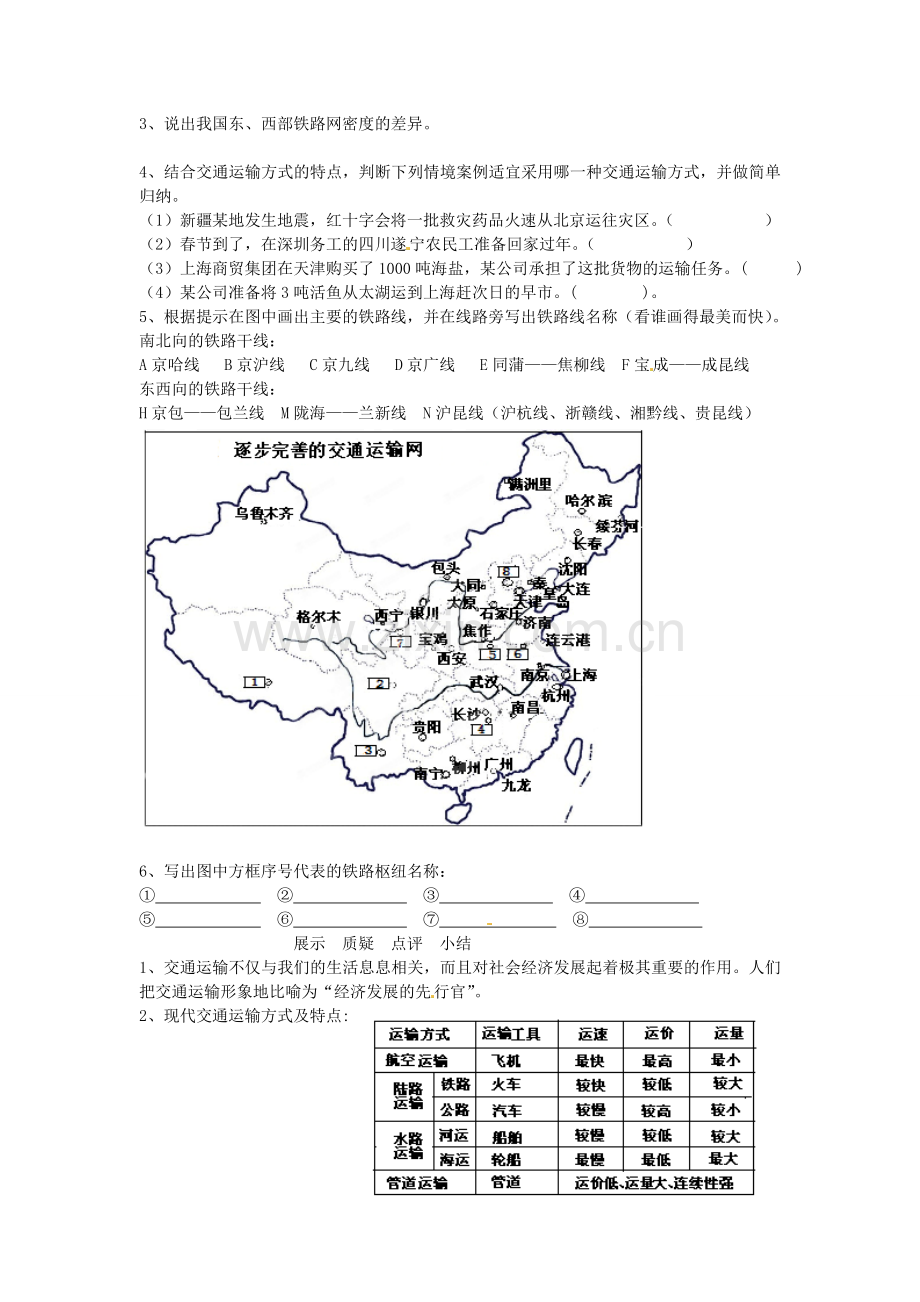 八年级地理上册 4.1 交通运输学案（无答案）（新版）新人教版.doc_第2页