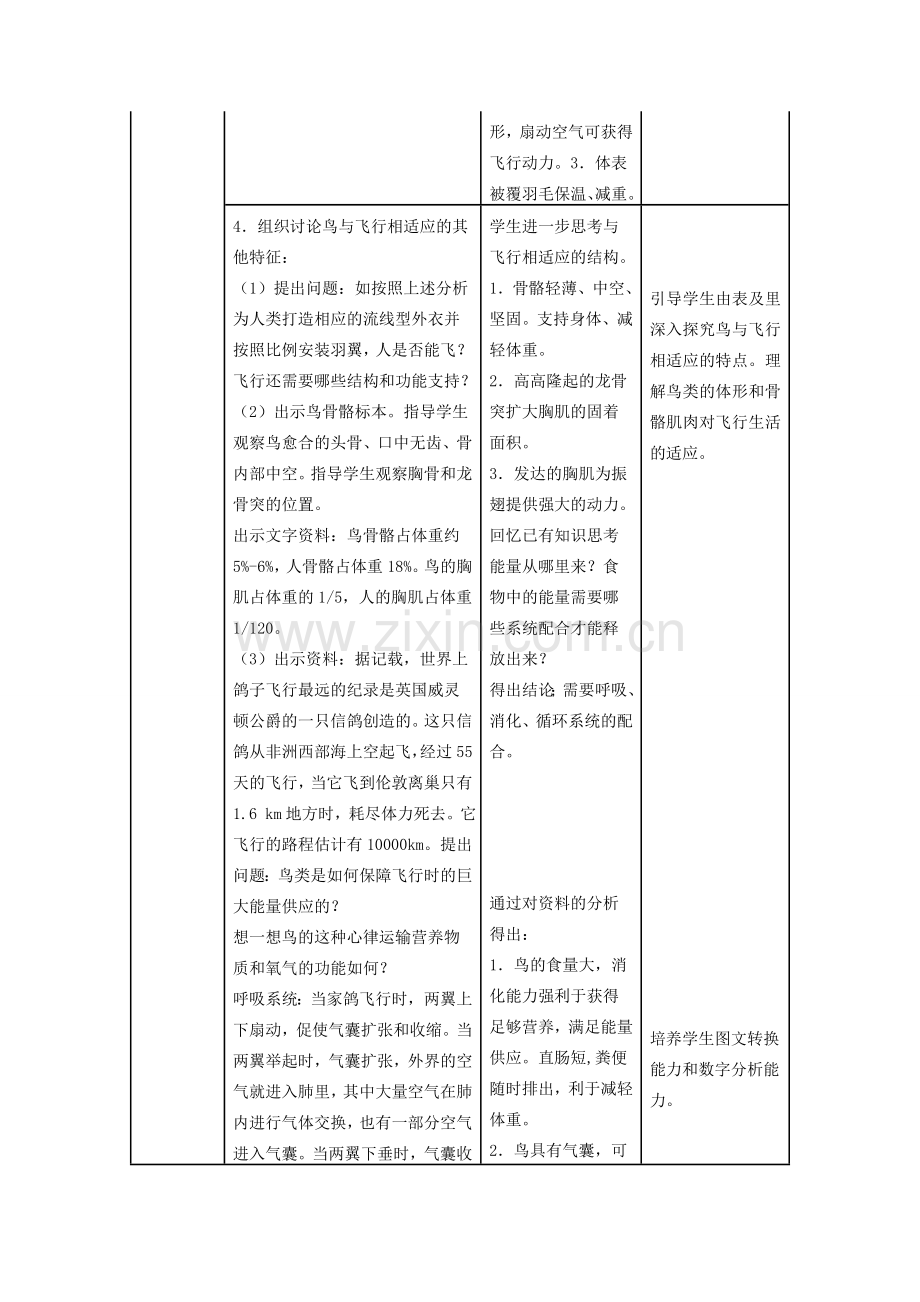 八年级生物上册 第五单元 第一章 第六节《鸟》教学设计 （新版）新人教版-（新版）新人教版初中八年级上册生物教案.doc_第3页