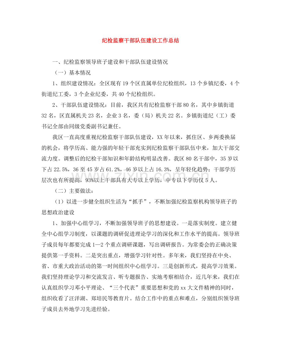 纪检监察干部队伍建设工作总结.docx_第1页