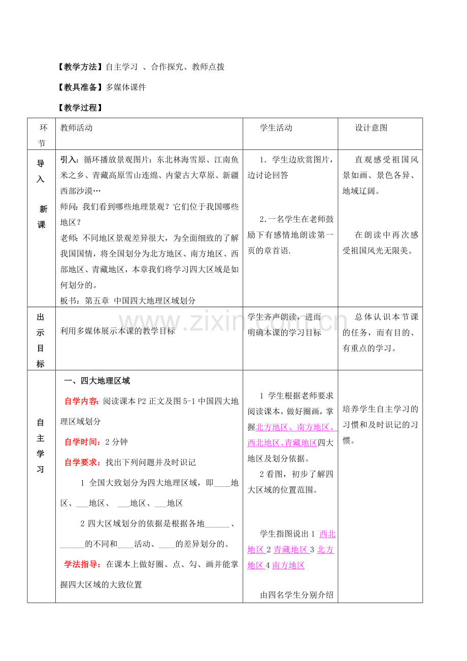 八年级地理下册 第五章 中国四大地理区域划分教案 （新版）商务星球版-（新版）商务星球版初中八年级下册地理教案.doc_第2页