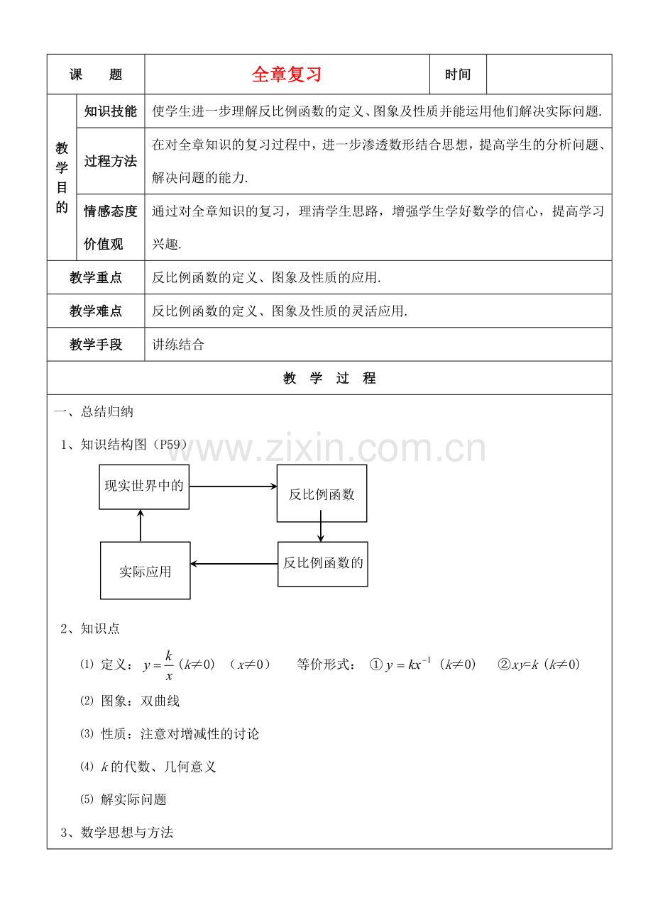 八年级数学下册 全章复习教案 人教新课标版.doc_第1页