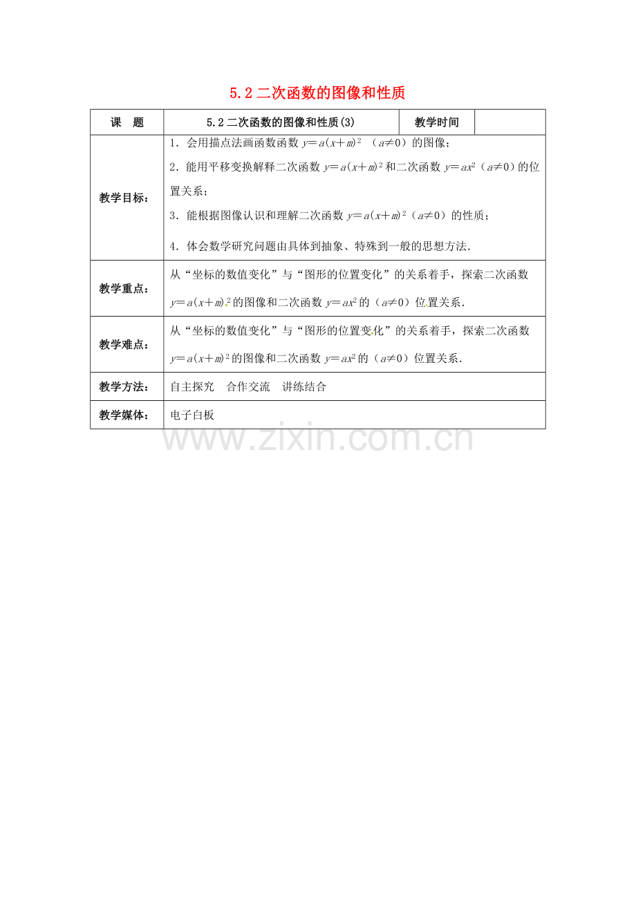 九年级数学下册 5.2 二次函数的图象与性质（3）教案 （新版）苏科版-（新版）苏科版初中九年级下册数学教案.doc_第1页