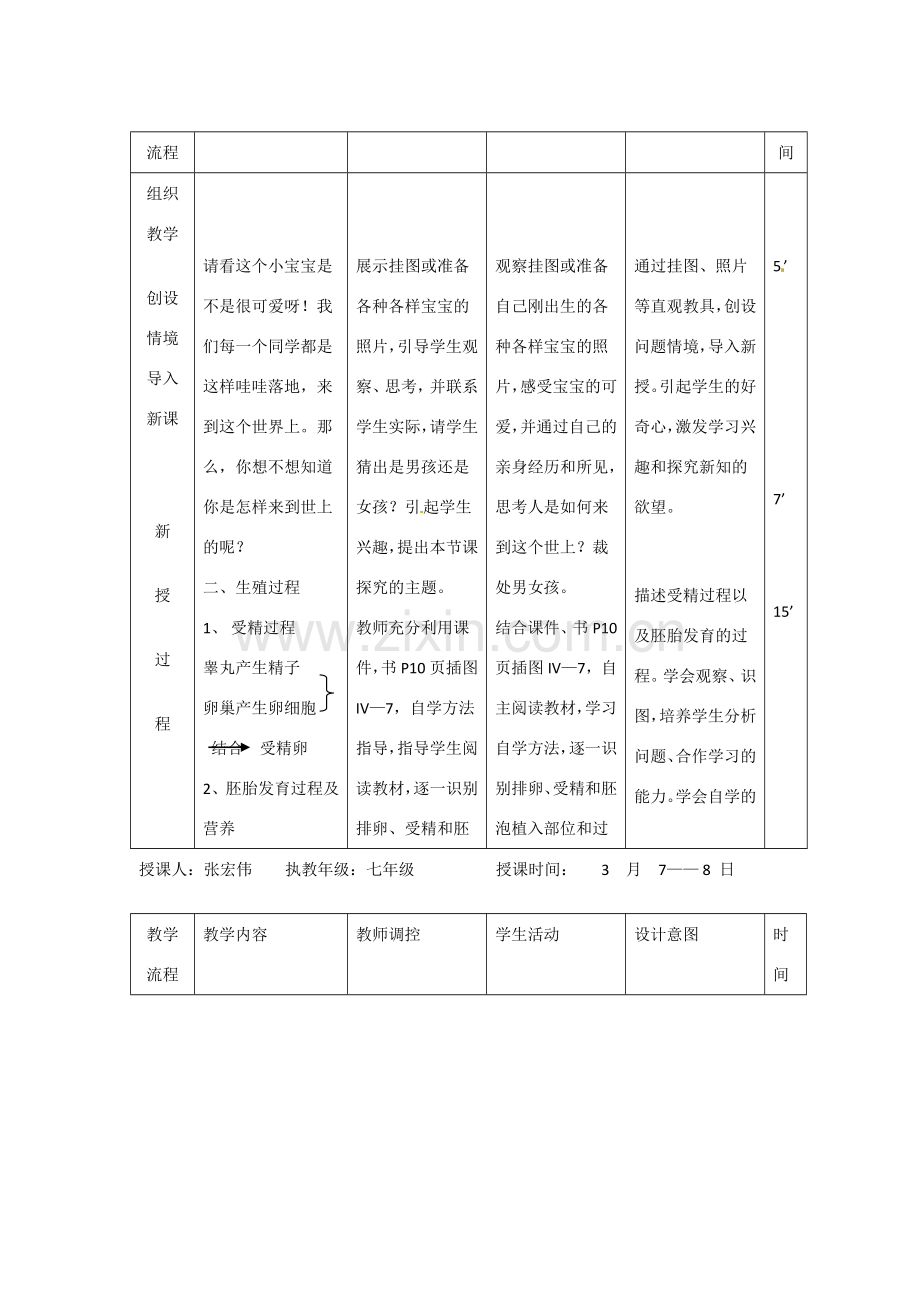 辽宁省大连市第四十二中学七年级生物下册 第一章 第二节 人的生殖（二）教案 新人教版.doc_第2页