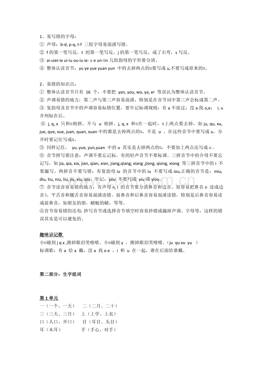 部编版一年级语文上册拼音、生字、组词、字词句资料大汇总.doc_第3页